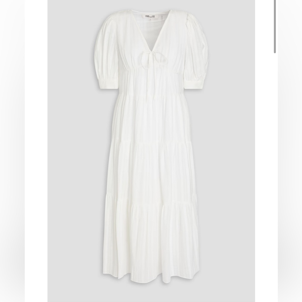 NWOT DVF Carice bow detailed cotton jacquard midi dress
